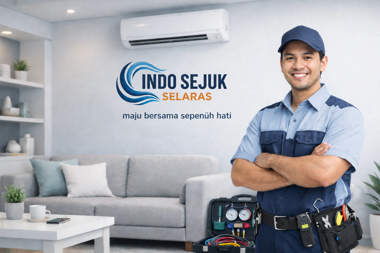 Teknisi Indo Sejuk Selaras di area pelanggan